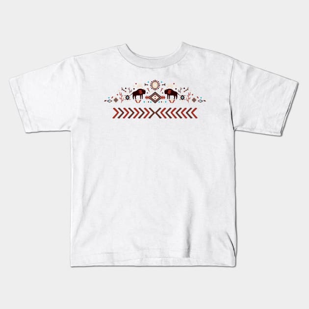 Native American Pattern with Bisons Kids T-Shirt by Lucia